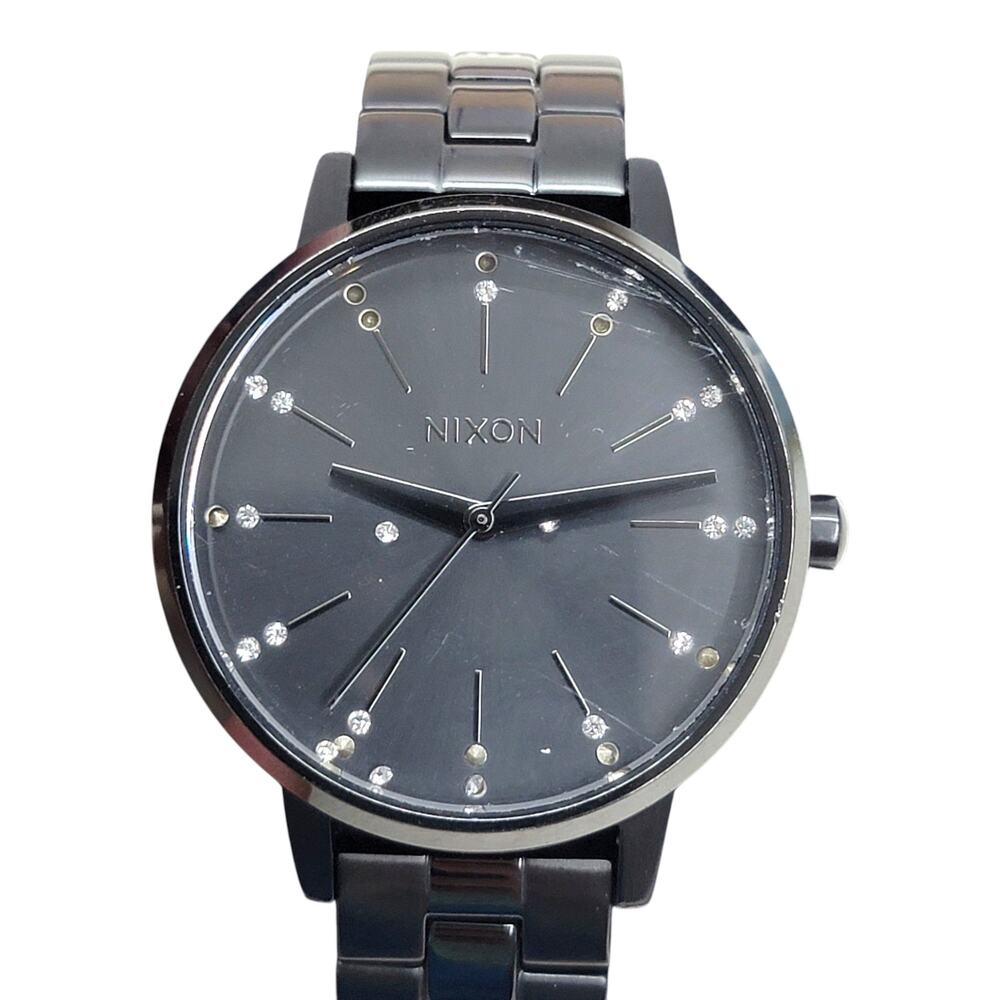 Nixon The Kensington All Black Quartz Watch 37mm Womens Steel Crystal Accents